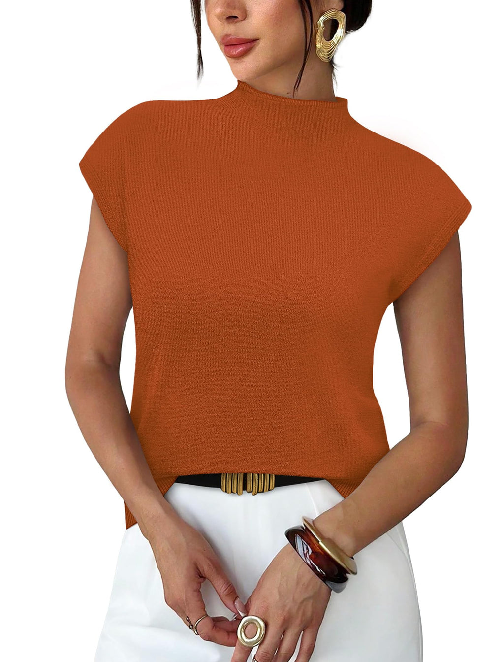 Sampeel Womens Short Sleeve Sweater Mock Neck Summer Top Dressy Casual Basic Knit Pullover Shirt