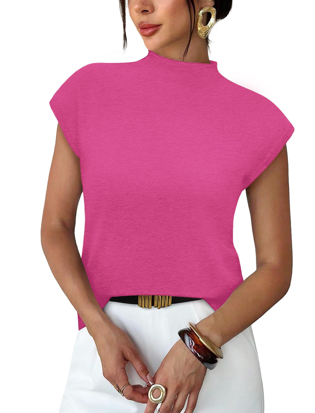 Sampeel Womens Short Sleeve Sweater Mock Neck Summer Top Dressy Casual Basic Knit Pullover Shirt