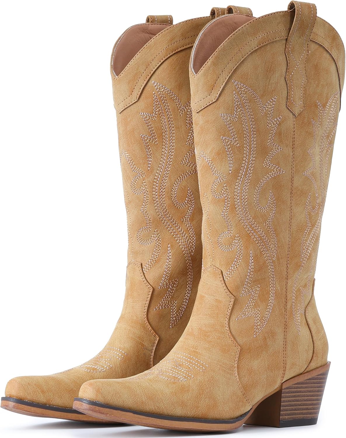IUV Cowboy Boots For Women Western Cowgirl Boots Mid Calf Snip Toe