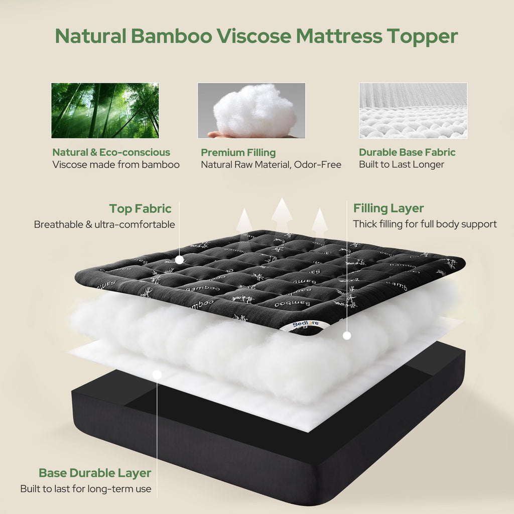 BEDLORE Full Size Mattress Topper, Thick Soft Pillow Top Bed Topper
