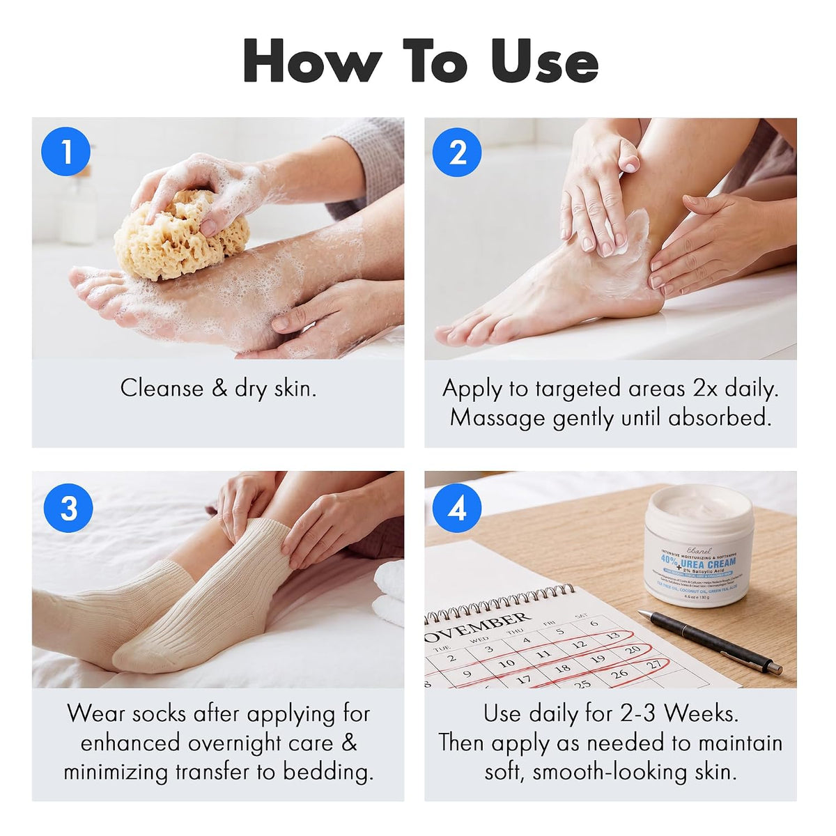 Ebanel Urea Cream 40% plus Salicylic Acid 2% for Dry Cracked Feet Skin