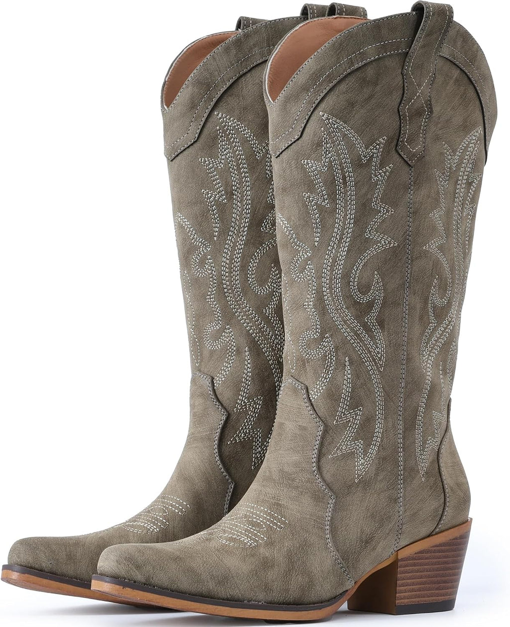 IUV Cowboy Boots For Women Western Cowgirl Boots Mid Calf Snip Toe
