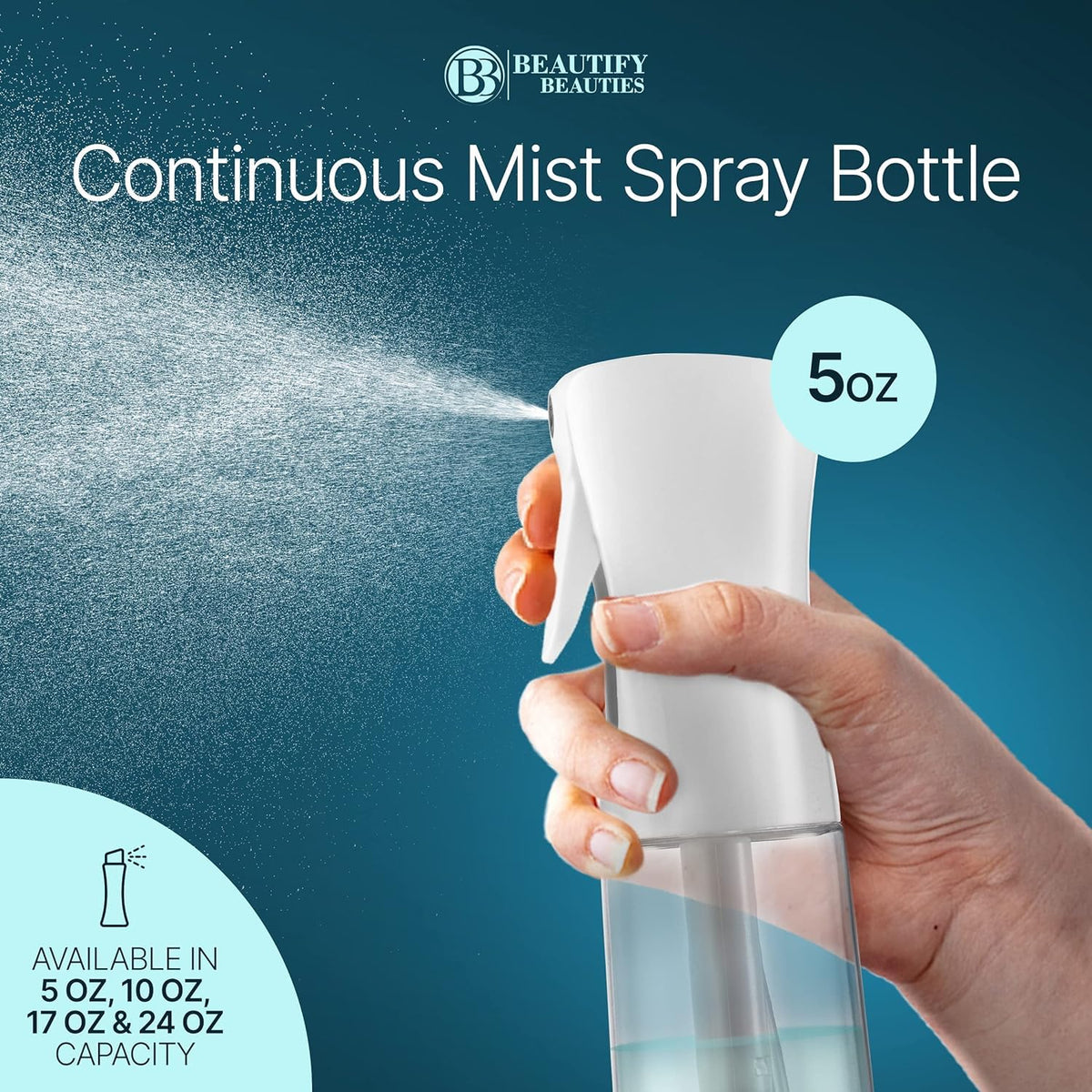 BeautifyBeauties Continuous Spray Bottle for Hair, 10.1 oz Mister Spray