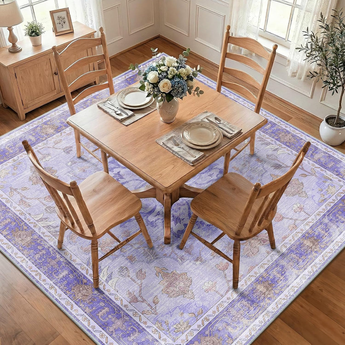 RELEANY Washable Area Rug, Round 10ft, Beige/Blue/Orange