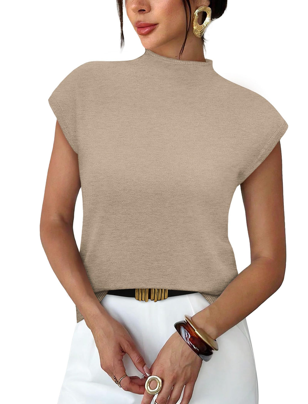 Sampeel Womens Short Sleeve Sweater Mock Neck Summer Top Dressy Casual Basic Knit Pullover Shirt