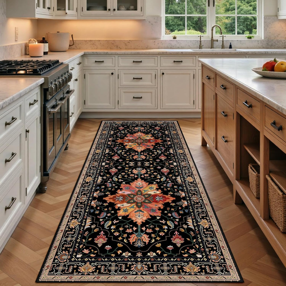 RELEANY Washable Area Rug, Round 10ft, Beige/Blue/Orange