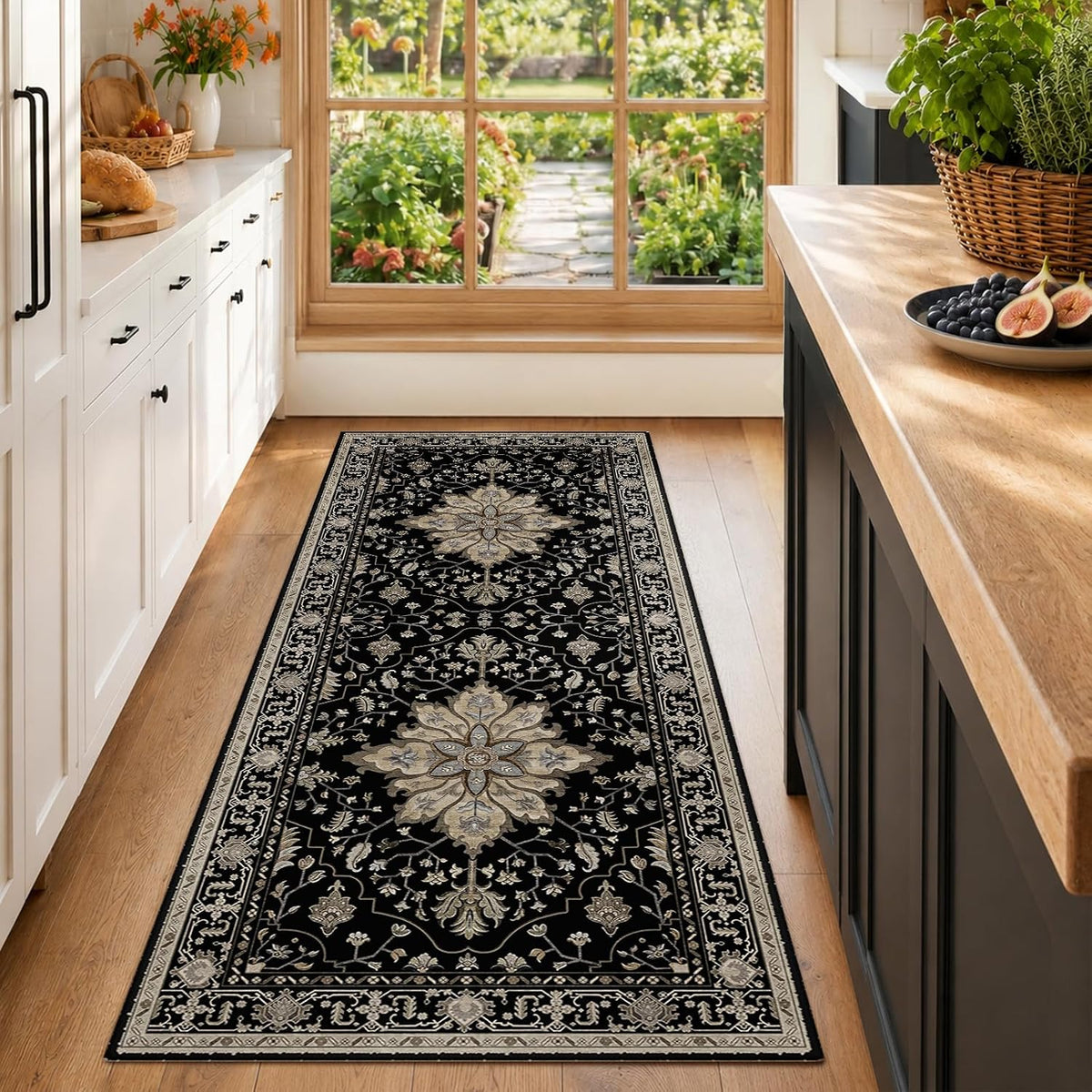 RELEANY Washable Area Rug, Round 10ft, Beige/Blue/Orange