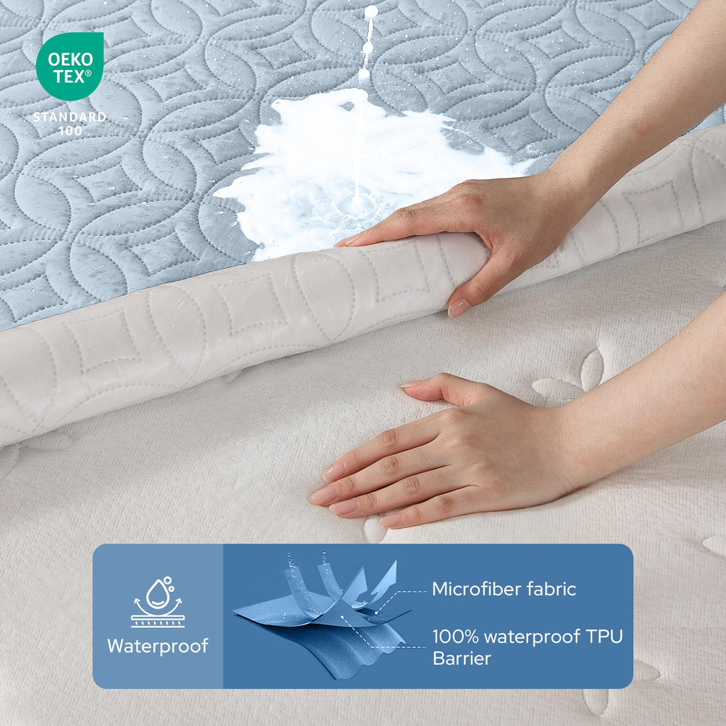 BEDLORE Waterproof Mattress Protector, Queen Size Mattress Pad Noiseless
