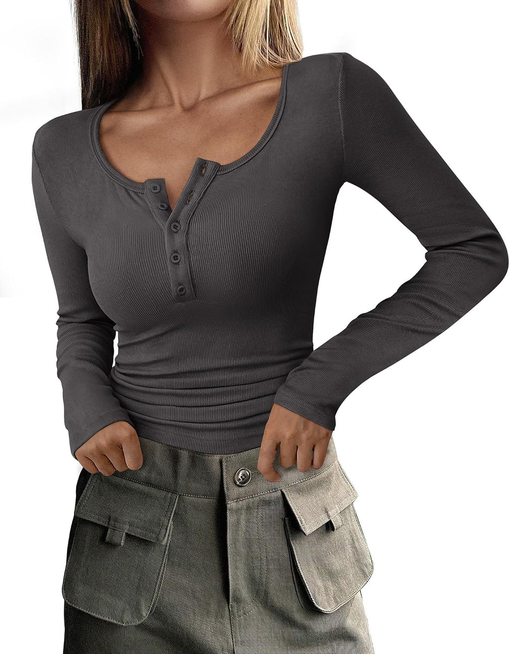 PRETTYGARDEN Women's Fall Long Sleeve Henley T Shirts