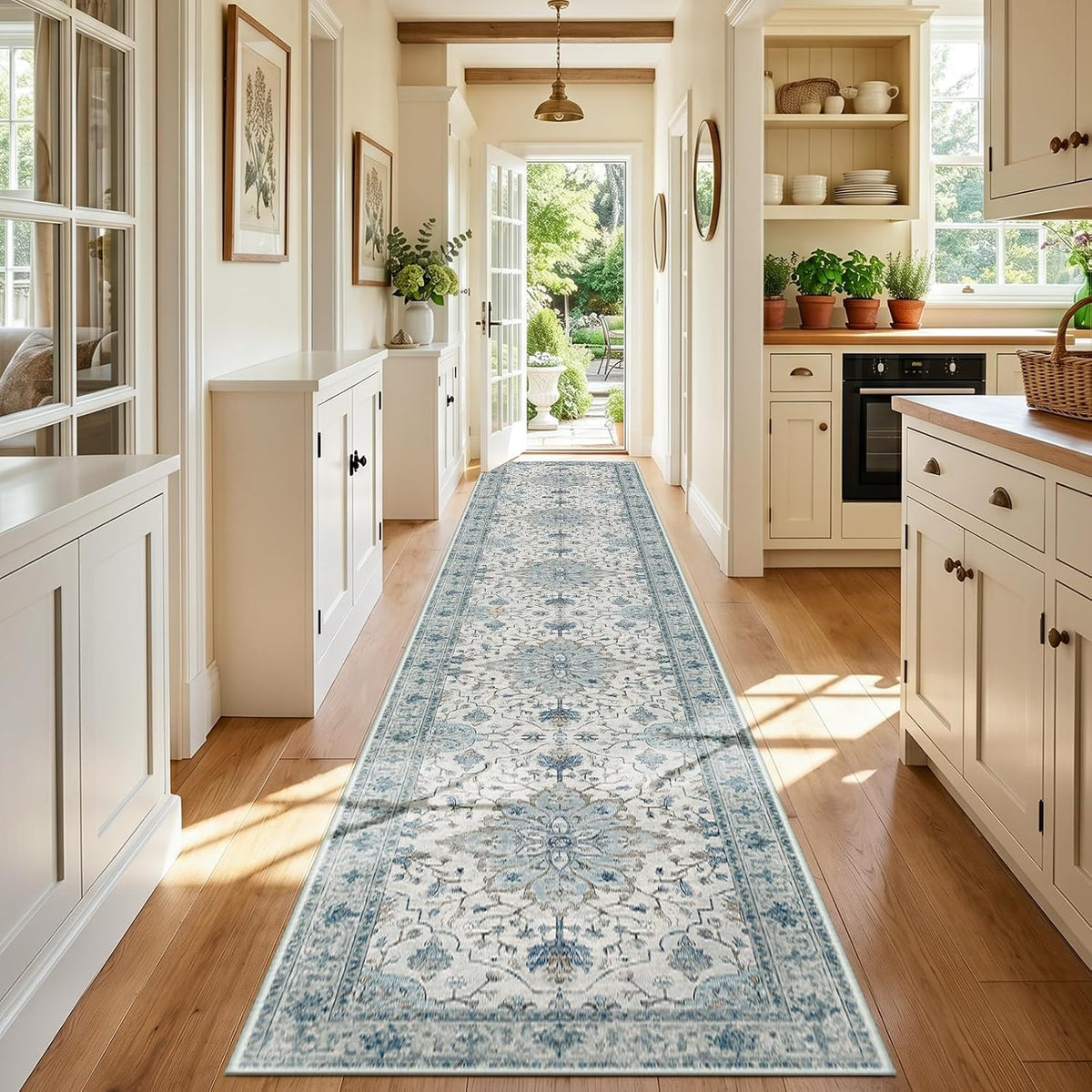 RELEANY Washable Area Rug, Round 10ft, Beige/Blue/Orange