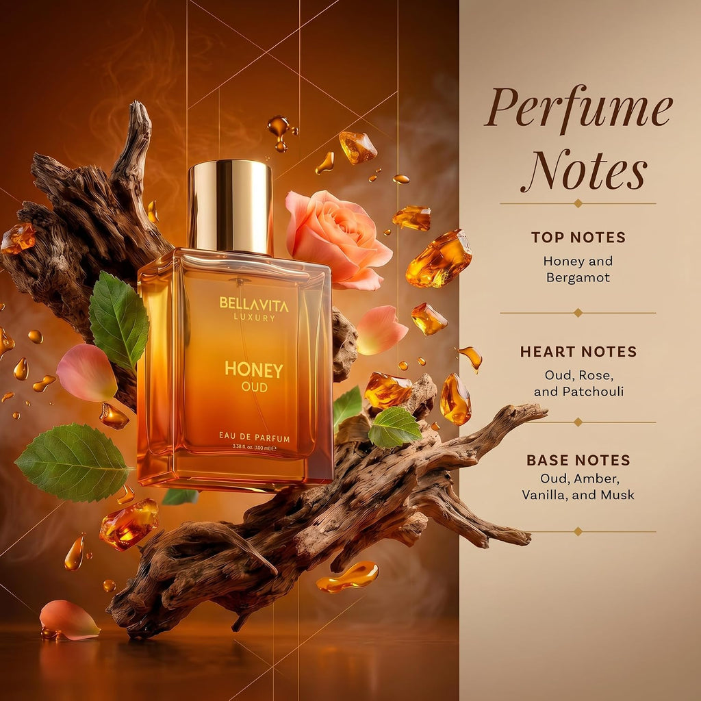 Bellavita Luxury Honey Oud Eau de Parfum | 100 ml (3.4 fl.oz.) | Perfume for Men and Women | Sweet Honey, Bergamot, Oud, and Amber Notes