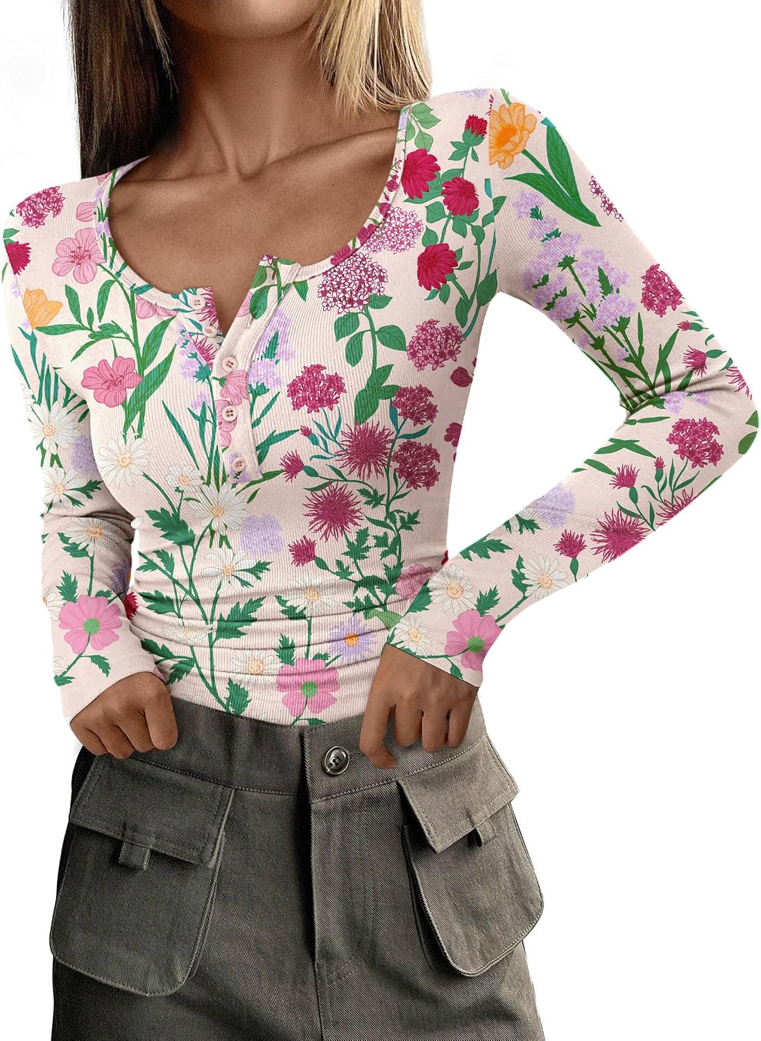 PRETTYGARDEN Women's Fall Long Sleeve Henley T Shirts
