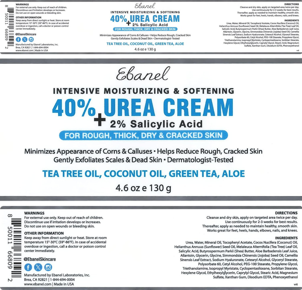 Ebanel Urea Cream 40% plus Salicylic Acid 2% for Dry Cracked Feet Skin