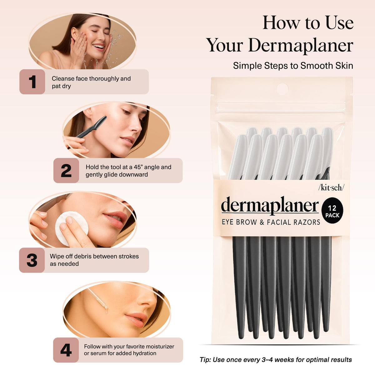 Kitsch Dermaplane Razor for Women Face – Terracotta, 12 pcs