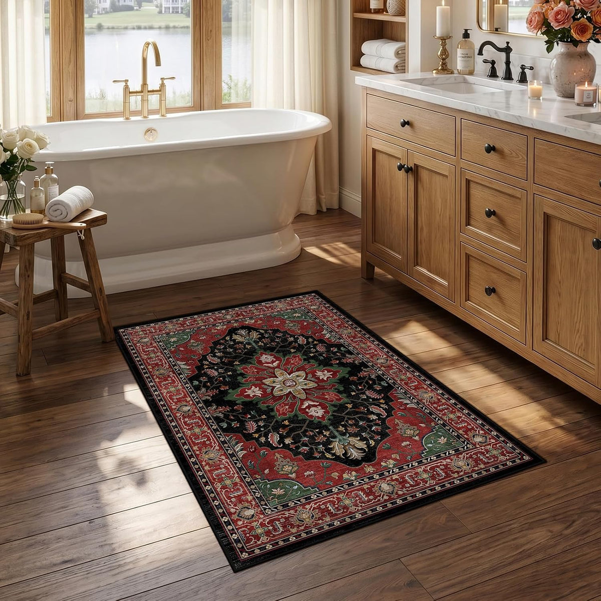 RELEANY Washable Area Rug, Round 10ft, Beige/Blue/Orange