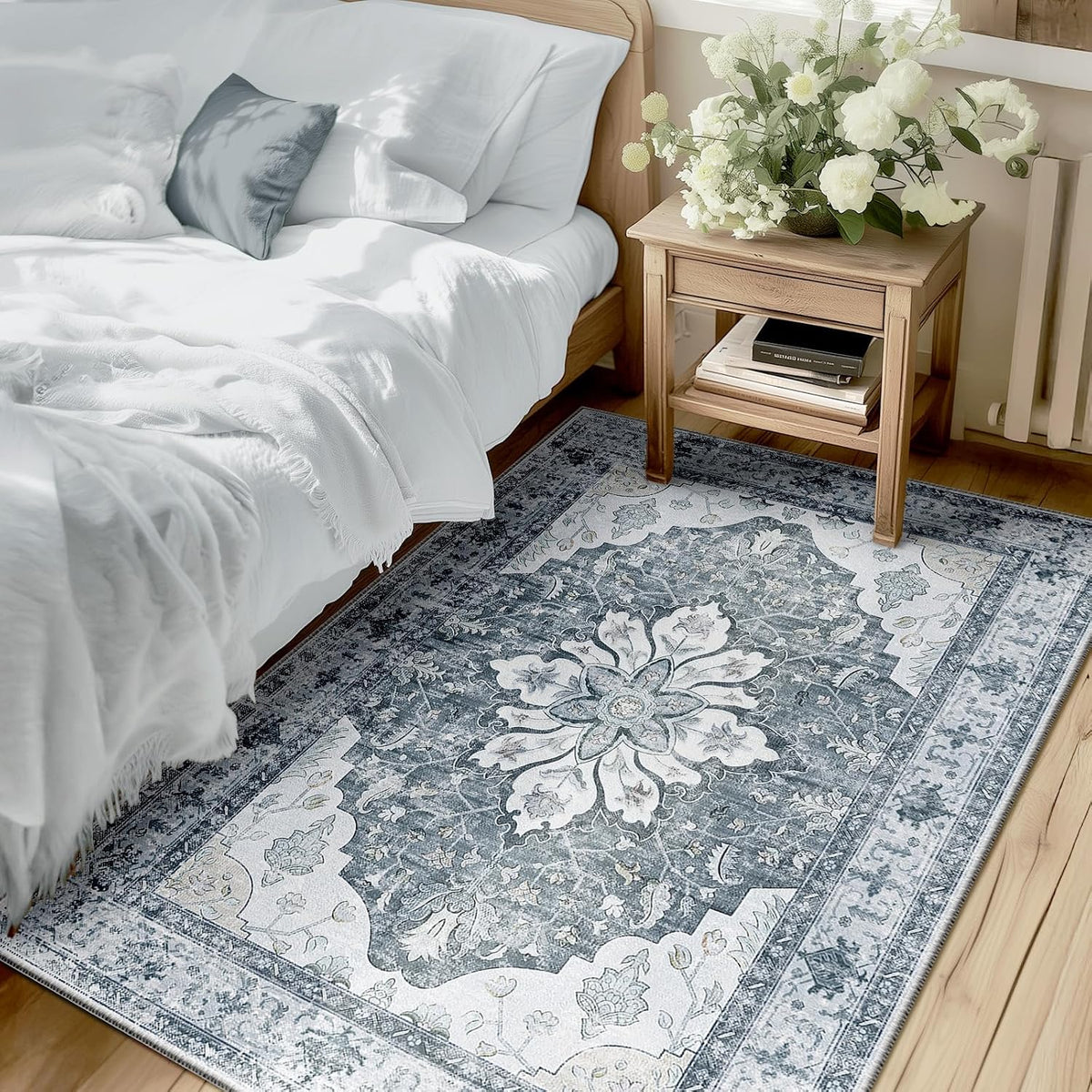 RELEANY Washable Area Rug, Round 10ft, Beige/Blue/Orange
