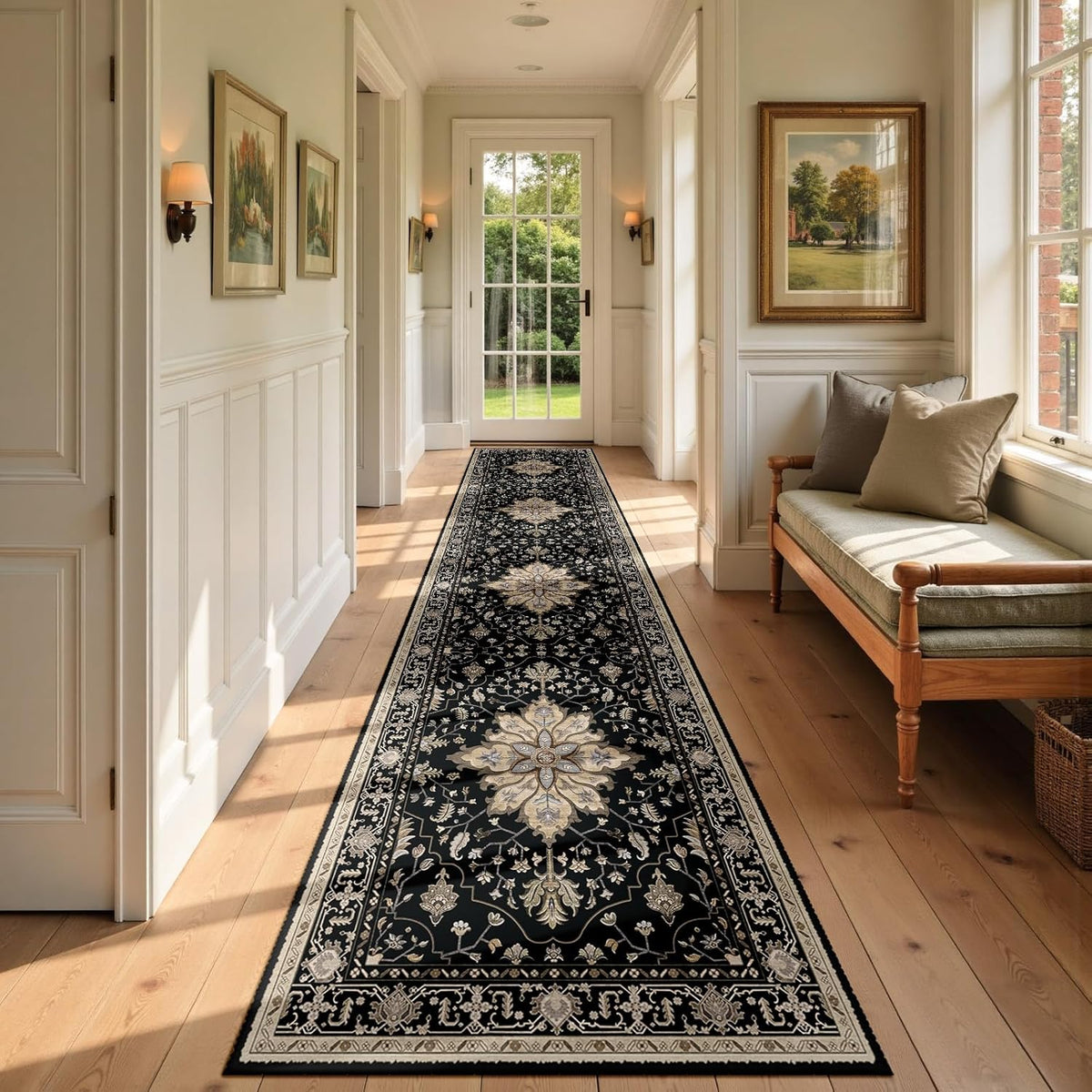 RELEANY Washable Area Rug, Round 10ft, Beige/Blue/Orange