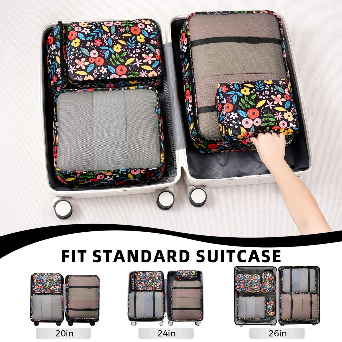 BAGAIL 8 Set Packing Cubes Luggage Packing Organizers for Travel Accessories-Cream