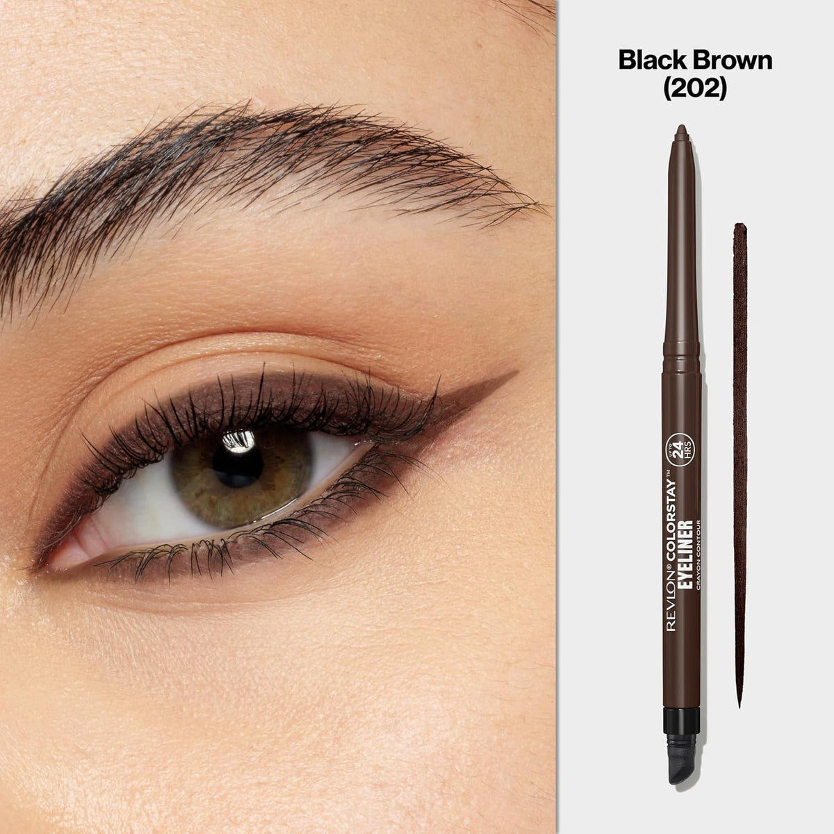 Revlon ColorStay Pencil Waterproof Eyeliner, 202 Black Brown, 0.01 oz