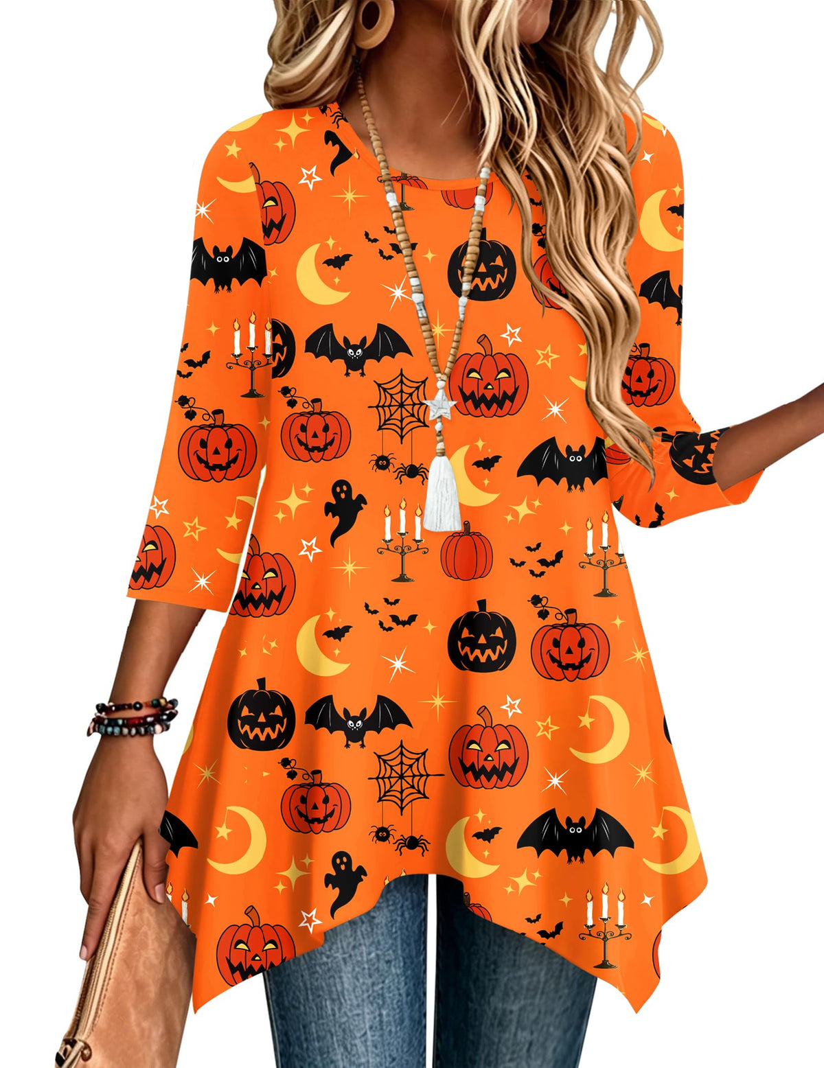 Zeagoo Womens Tops 3/4 Sleeve Loose Fit Dressy Tunics Plus Size Boho Shirts