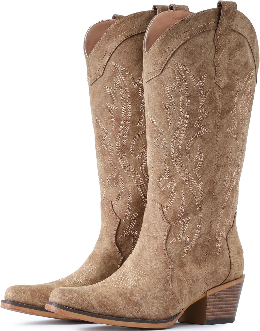 IUV Cowboy Boots For Women Western Cowgirl Boots Mid Calf Snip Toe