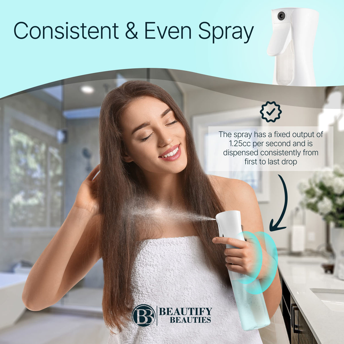 BeautifyBeauties Continuous Spray Bottle for Hair, 10.1 oz Mister Spray