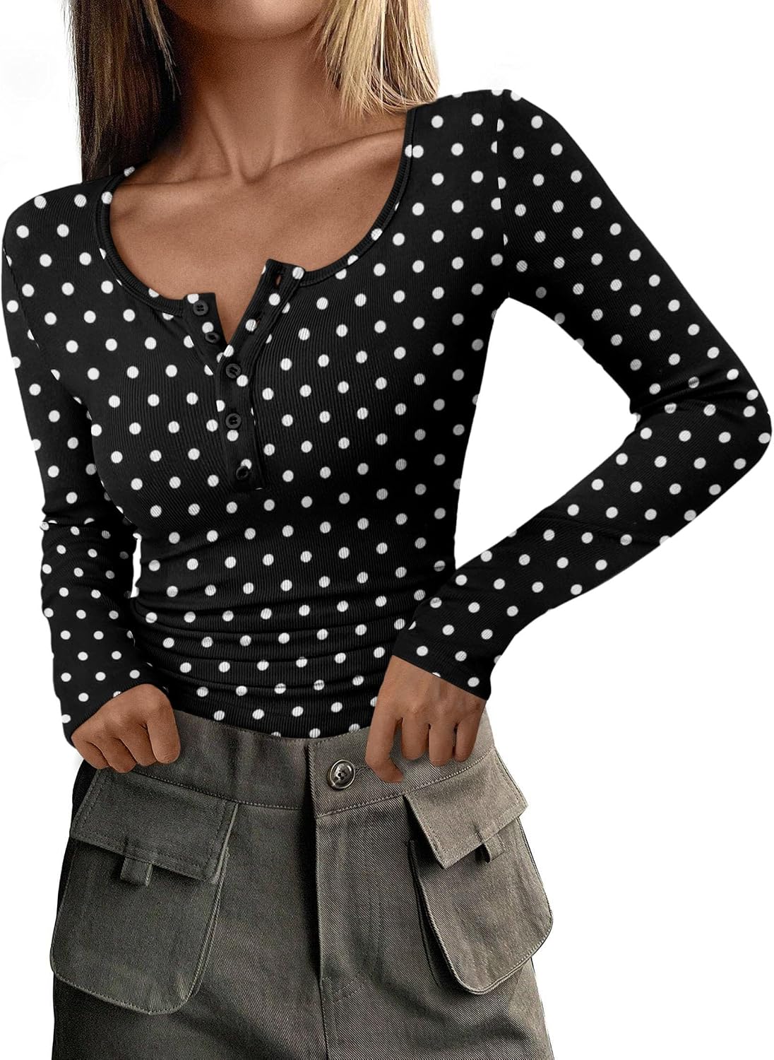 PRETTYGARDEN Women's Fall Long Sleeve Henley T Shirts