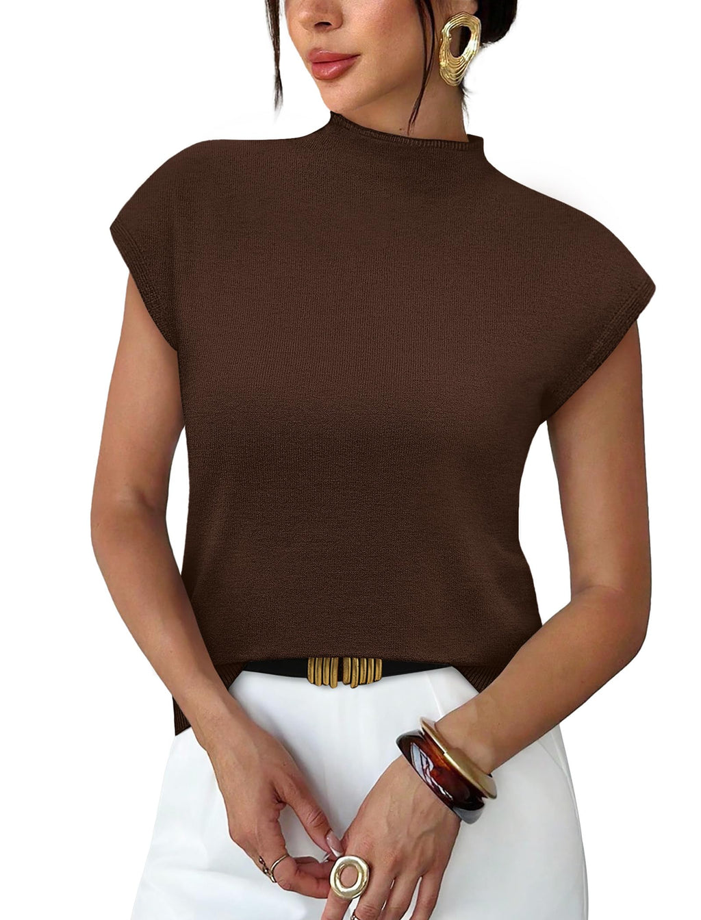 Sampeel Womens Short Sleeve Sweater Mock Neck Summer Top Dressy Casual Basic Knit Pullover Shirt