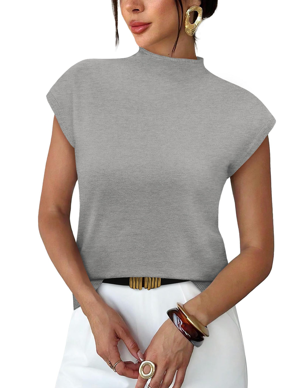 Sampeel Womens Short Sleeve Sweater Mock Neck Summer Top Dressy Casual Basic Knit Pullover Shirt