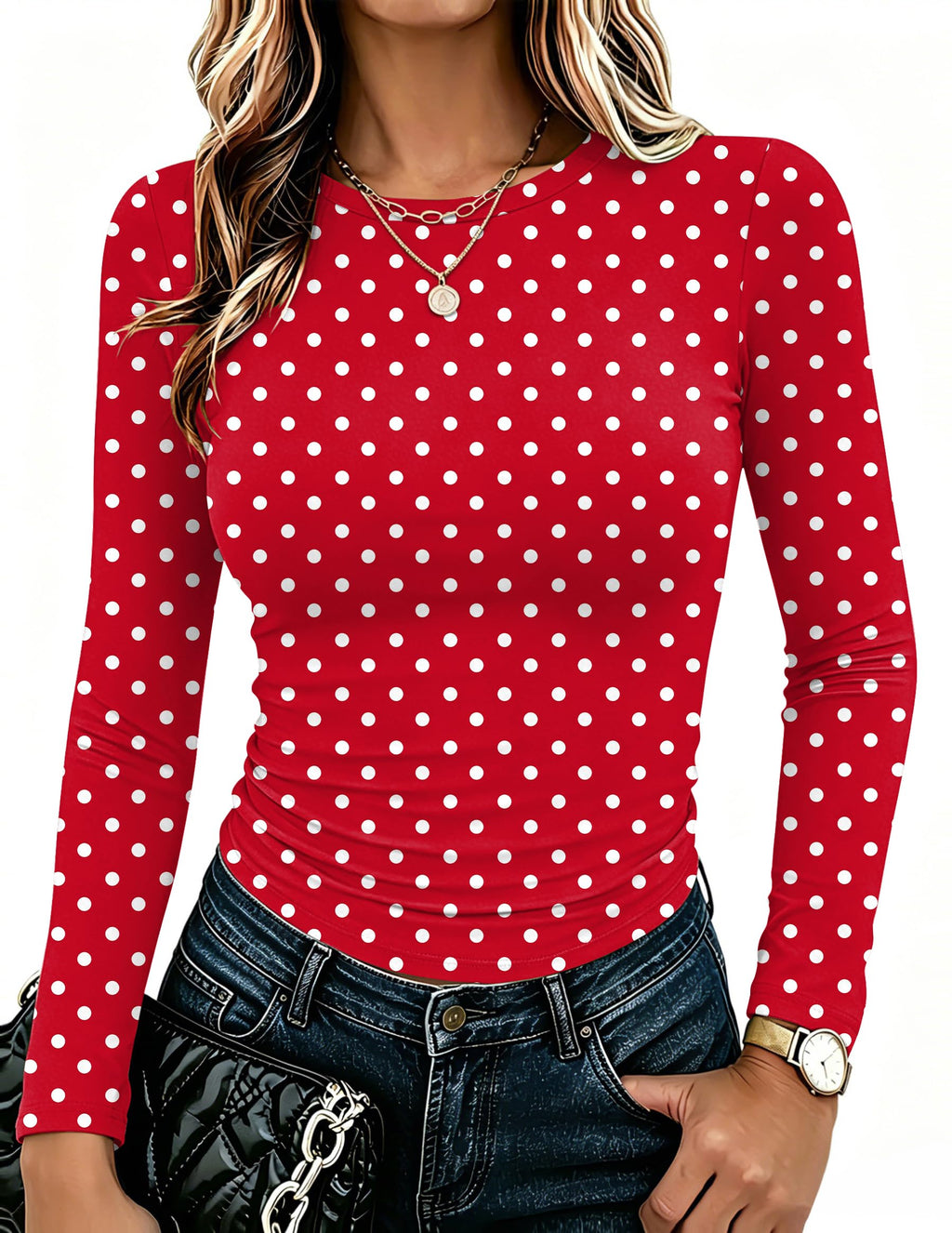 Zeagoo Women Long Sleeve Shirts Slim Fit Going Out Tops Crewneck Basic Tee