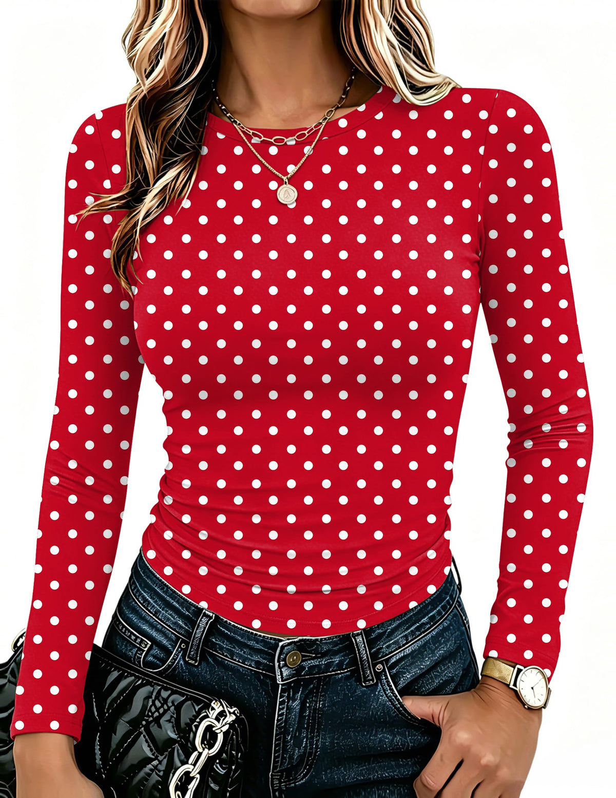 Zeagoo Women Long Sleeve Shirts Slim Fit Going Out Tops Crewneck Basic Tee