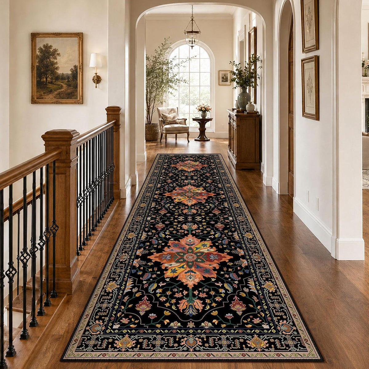 RELEANY Washable Area Rug, Round 10ft, Beige/Blue/Orange