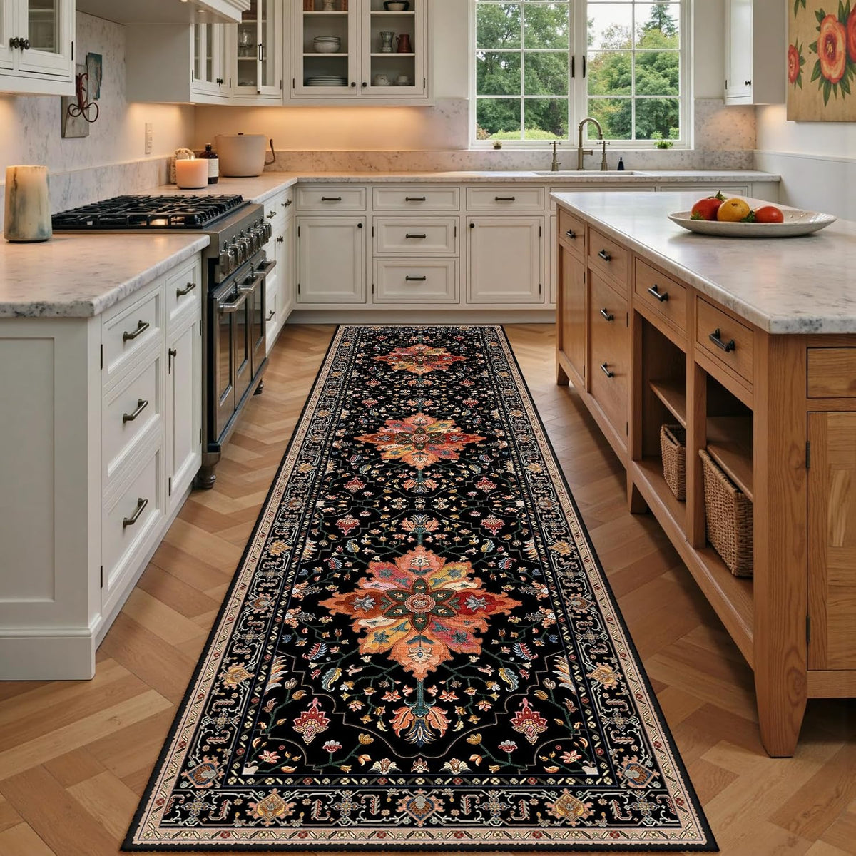 RELEANY Washable Area Rug, Round 10ft, Beige/Blue/Orange