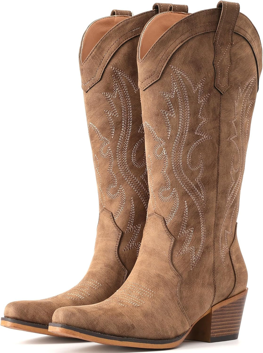 IUV Cowboy Boots For Women Western Cowgirl Boots Mid Calf Snip Toe