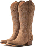 IUV Cowboy Boots For Women Western Cowgirl Boots Mid Calf Snip Toe