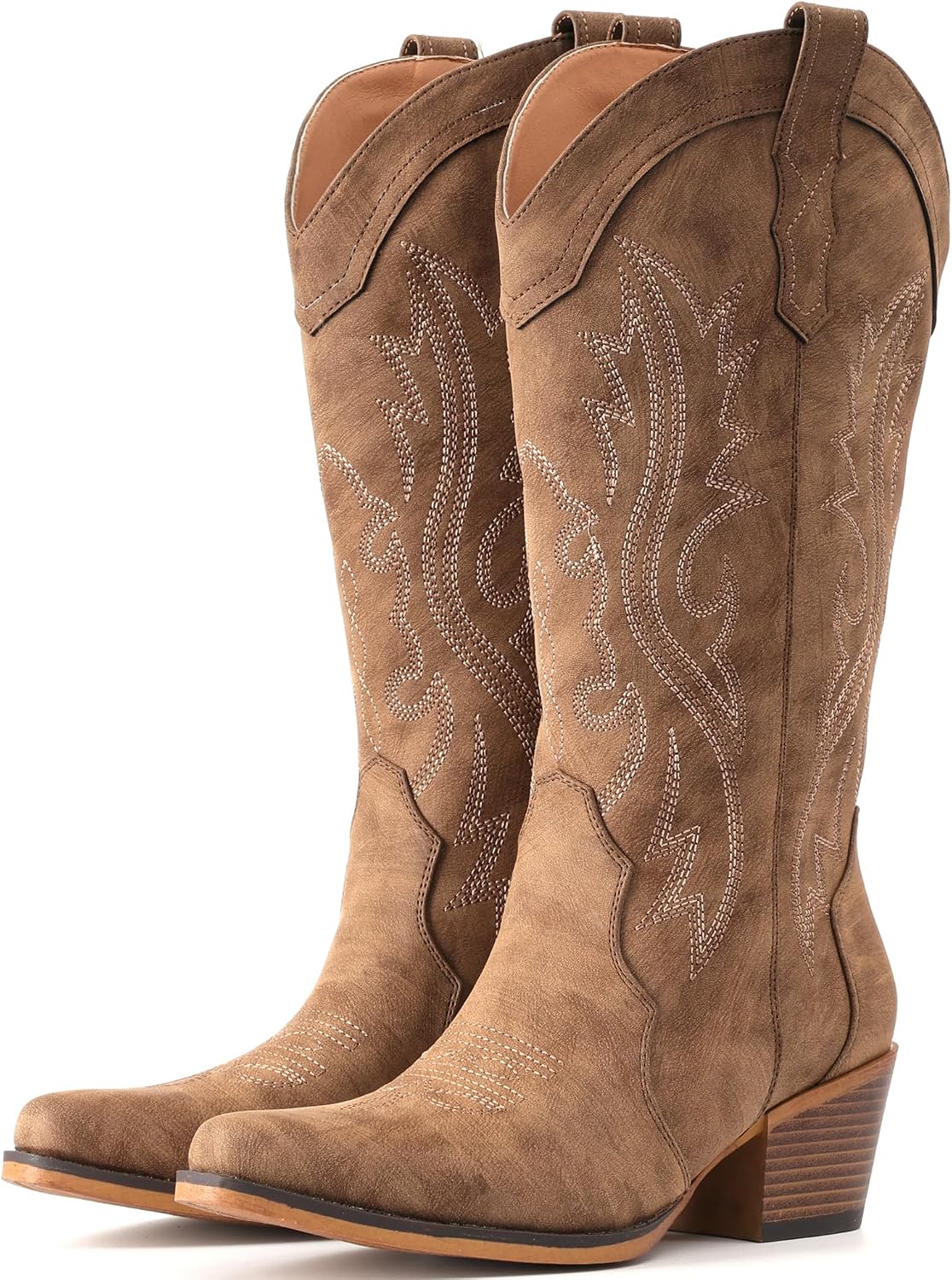 IUV Cowboy Boots For Women Western Cowgirl Boots Mid Calf Snip Toe