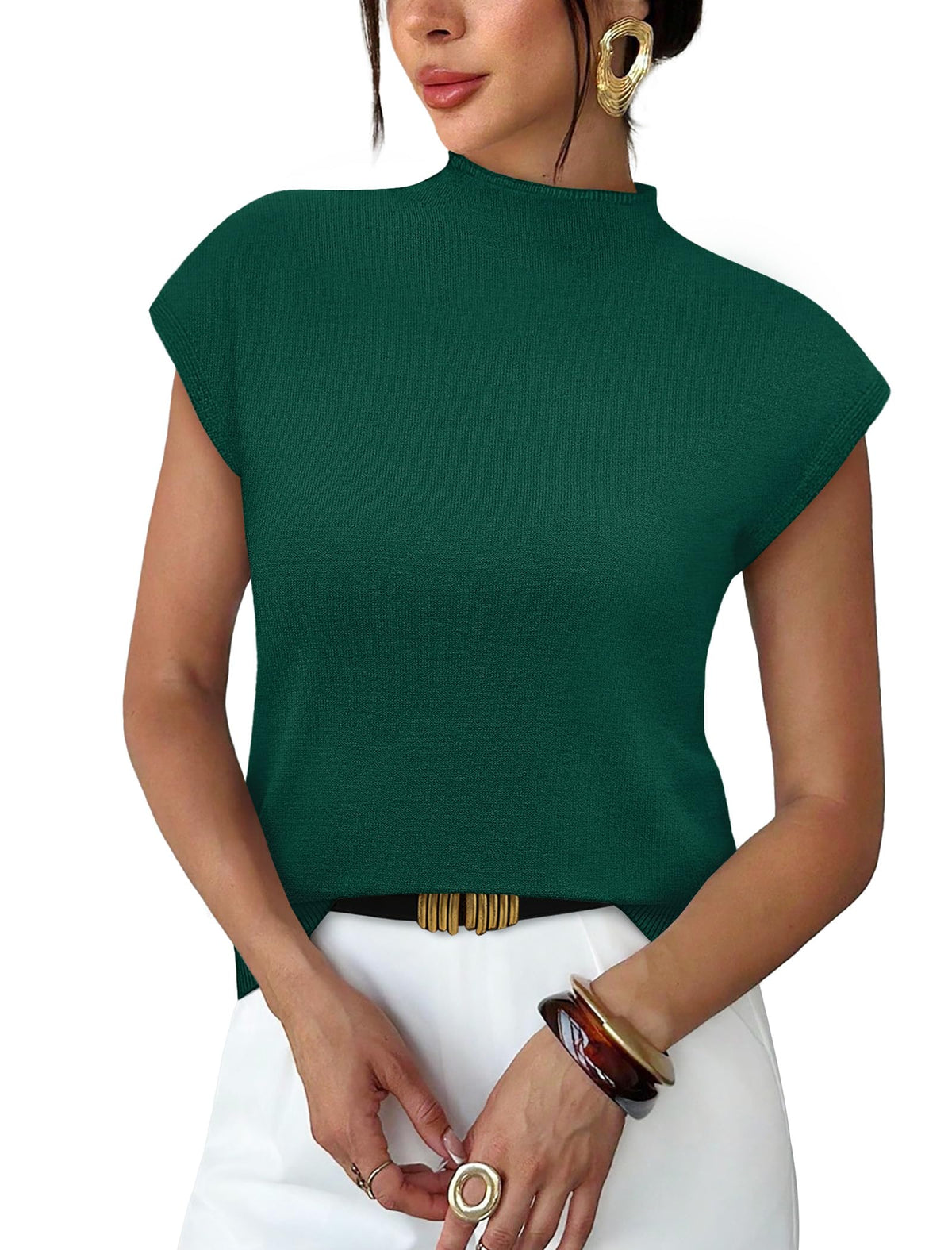 Sampeel Womens Short Sleeve Sweater Mock Neck Summer Top Dressy Casual Basic Knit Pullover Shirt