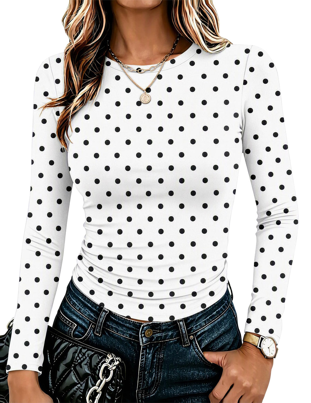 Zeagoo Women Long Sleeve Shirts Slim Fit Going Out Tops Crewneck Basic Tee