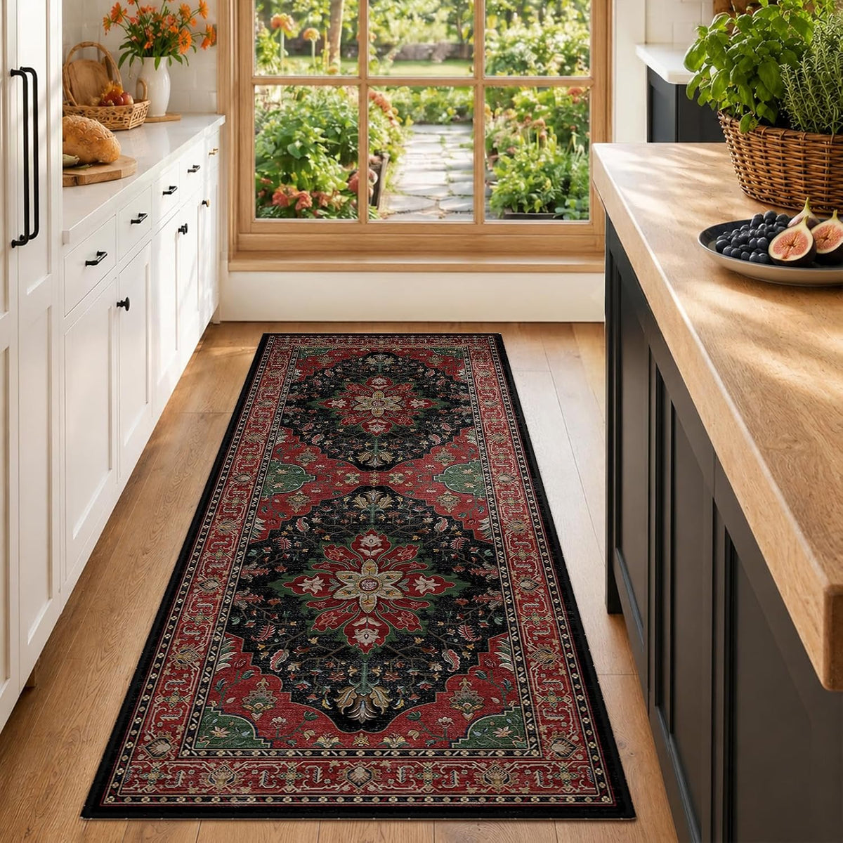 RELEANY Washable Area Rug, Round 10ft, Beige/Blue/Orange