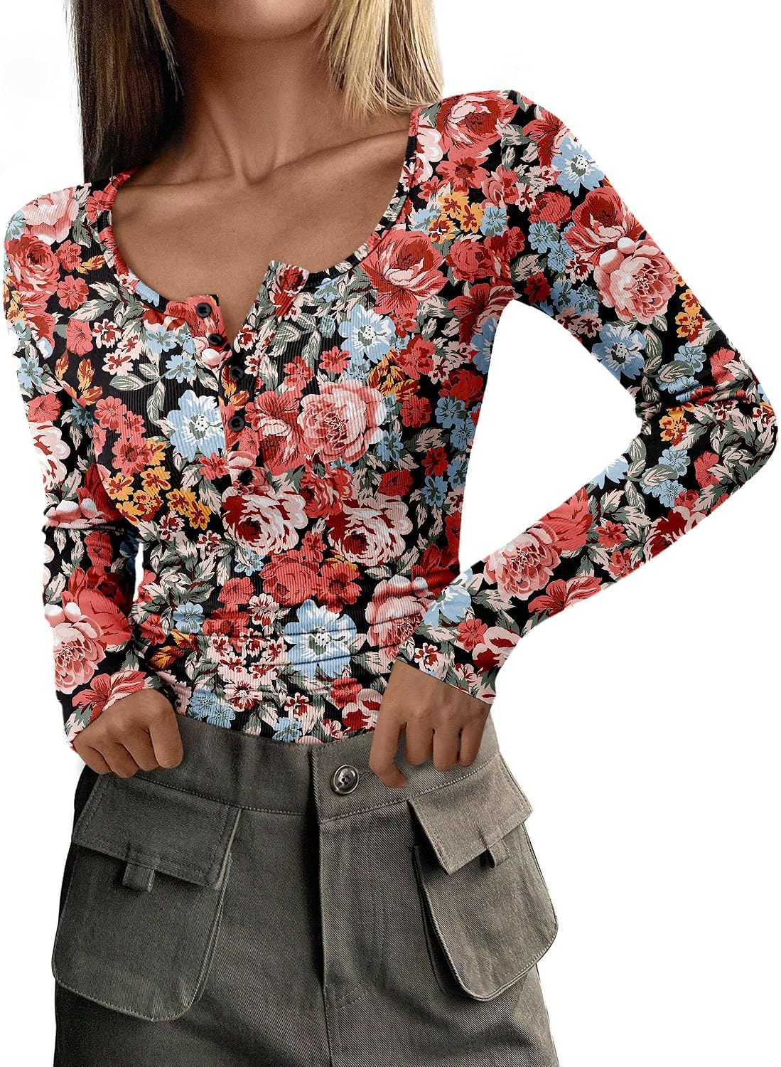 PRETTYGARDEN Women's Fall Long Sleeve Henley T Shirts