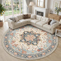 RELEANY Washable Area Rug, Round 10ft, Beige/Blue/Orange