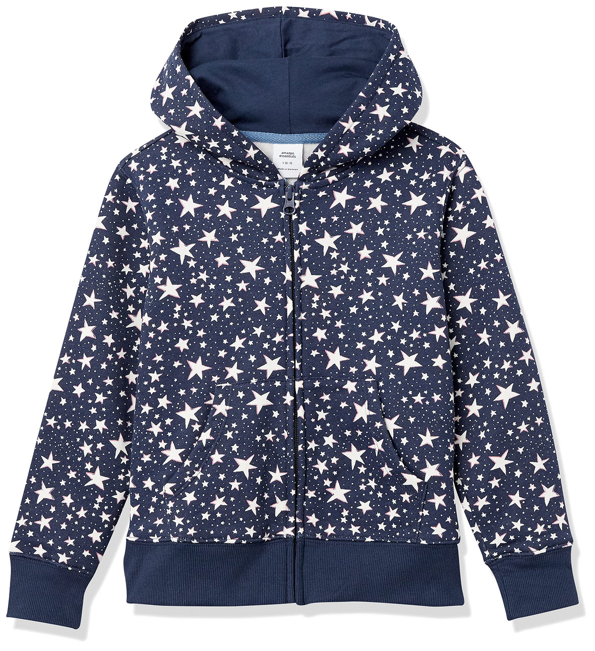 Amazon Essentials Girls and Toddlers' Fleece Zip-Up Hooded Sweatshirt with Lined Hood and Rib Knit Detail