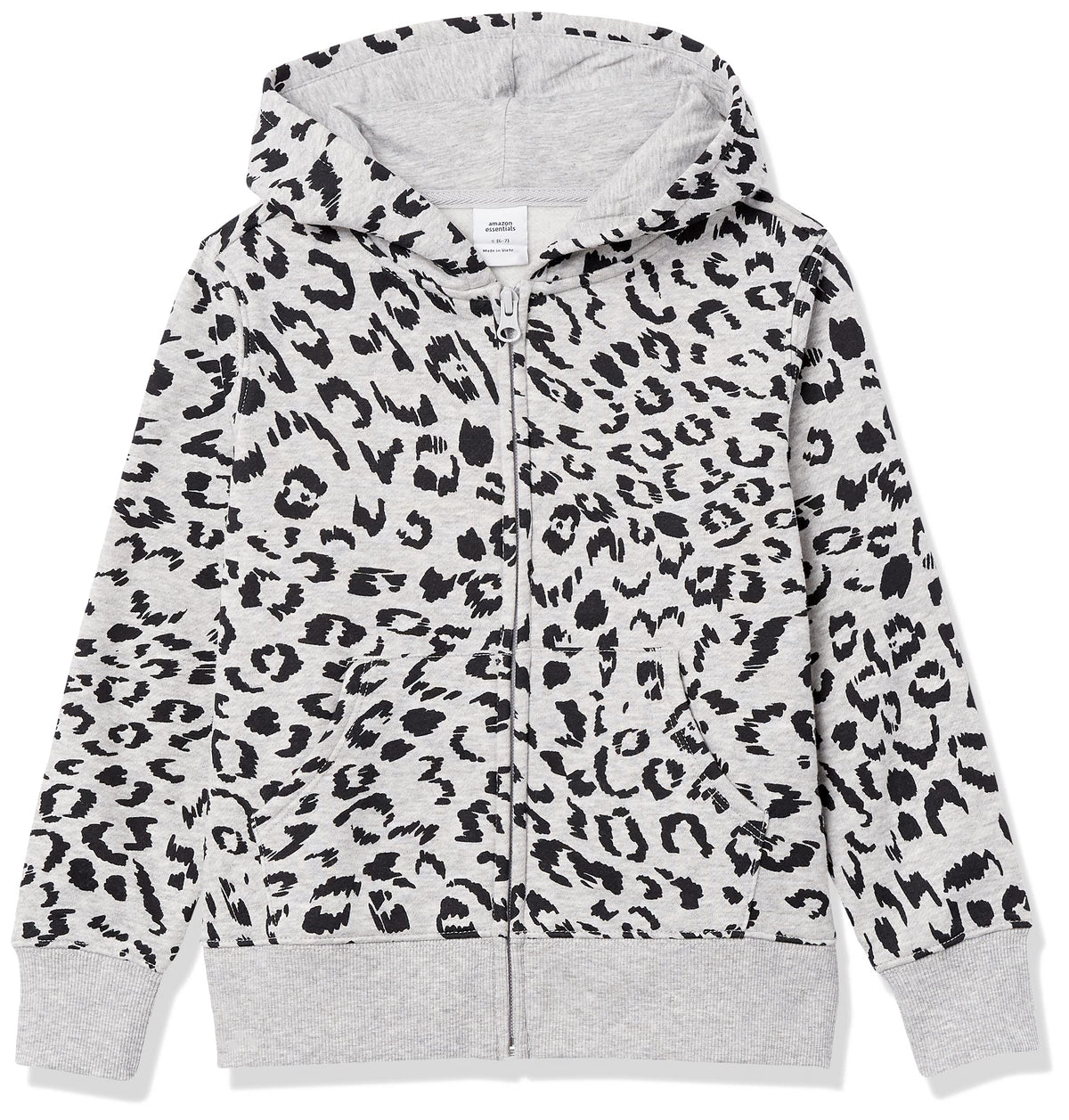 Amazon Essentials Girls and Toddlers' Fleece Zip-Up Hooded Sweatshirt with Lined Hood and Rib Knit Detail