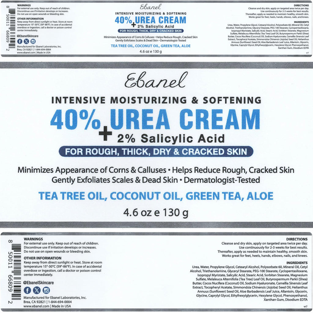 Ebanel Urea Cream 40% plus Salicylic Acid 2% for Dry Cracked Feet Skin