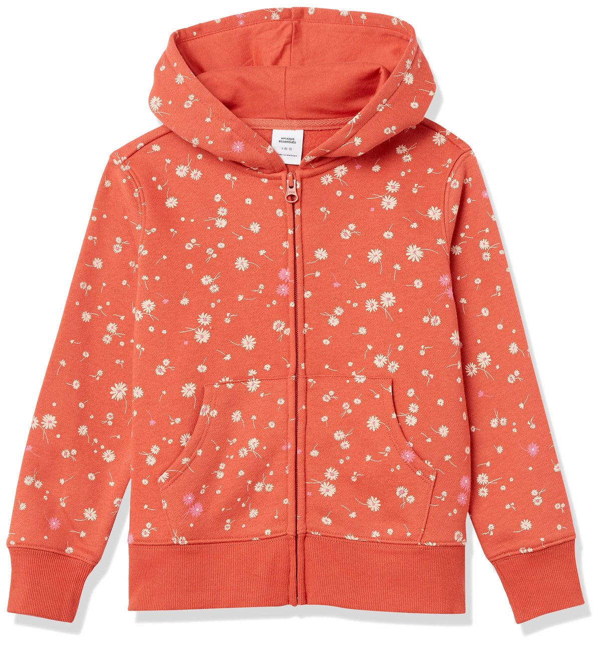 Amazon Essentials Girls and Toddlers' Fleece Zip-Up Hooded Sweatshirt with Lined Hood and Rib Knit Detail