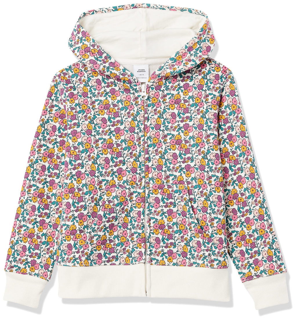Amazon Essentials Girls and Toddlers' Fleece Zip-Up Hooded Sweatshirt with Lined Hood and Rib Knit Detail