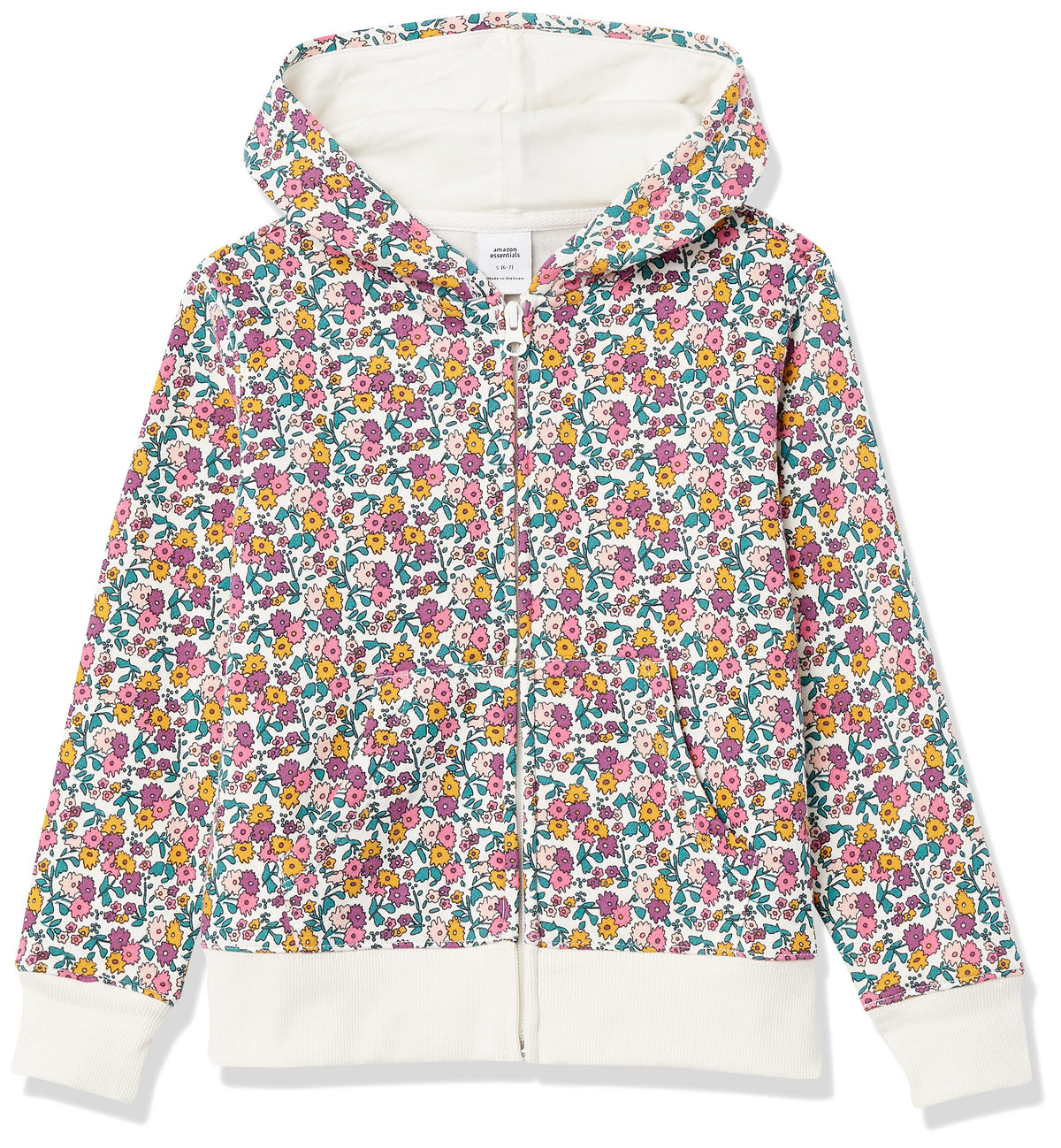 Amazon Essentials Girls and Toddlers' Fleece Zip-Up Hooded Sweatshirt with Lined Hood and Rib Knit Detail